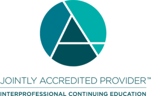 Jointly Accredited Provider Logo - Circle in three tones of blue with sans-serif letter A inside and blue sans-serif type below