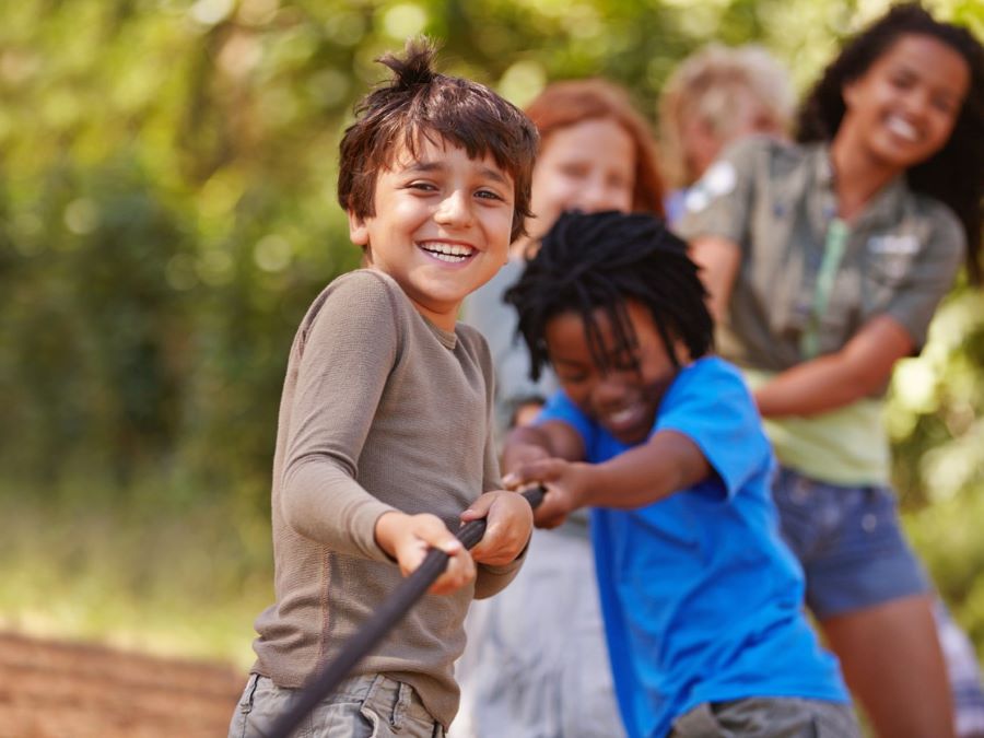 Children playing tug of war