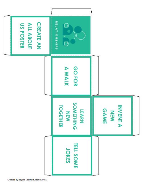 Dice game, layout for dice to be cut on resource.