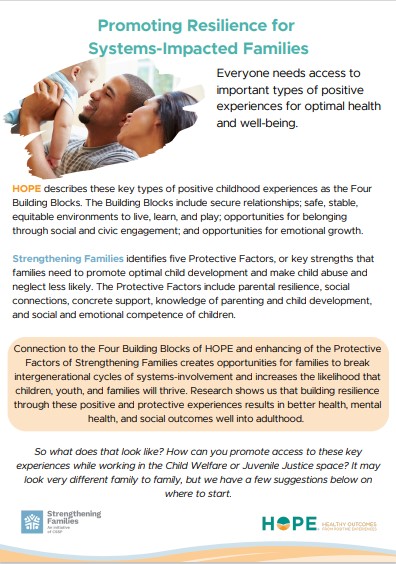 Screenshot of resource, Promoting Resilience for Systems-impacted Families.