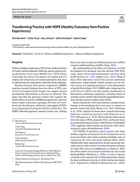 Transforming Practice with HOPE Cover Cover of Transforming Practice with HOPE publication