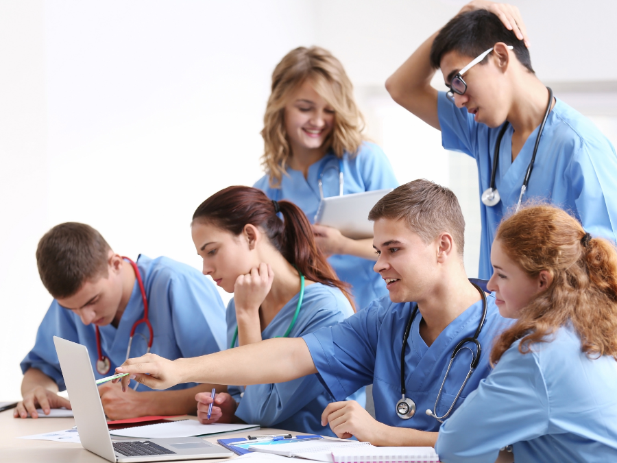 Medical students studying together.