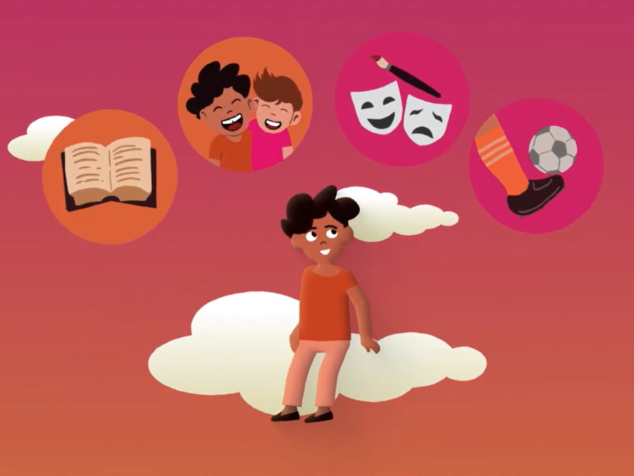 Illustration of child thinking about positive childhood experiences.