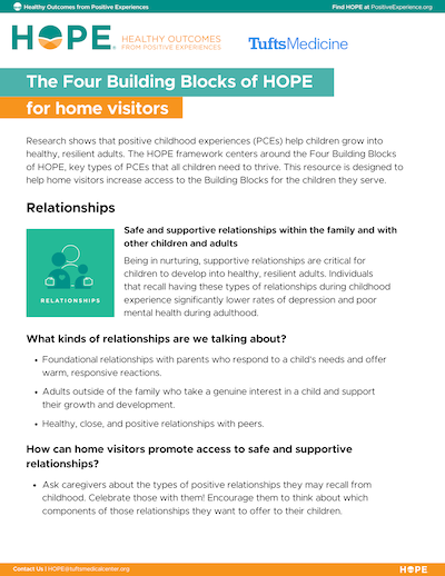 The Four Building Blocks of HOPE for home visitors handout