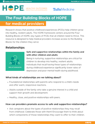 The Four Building Blocks of HOPE for medical providers handout